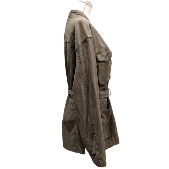 Free People Army Green Military Warp Jacket Cargo Utility Trench belted Size M - Picture 9 of 15